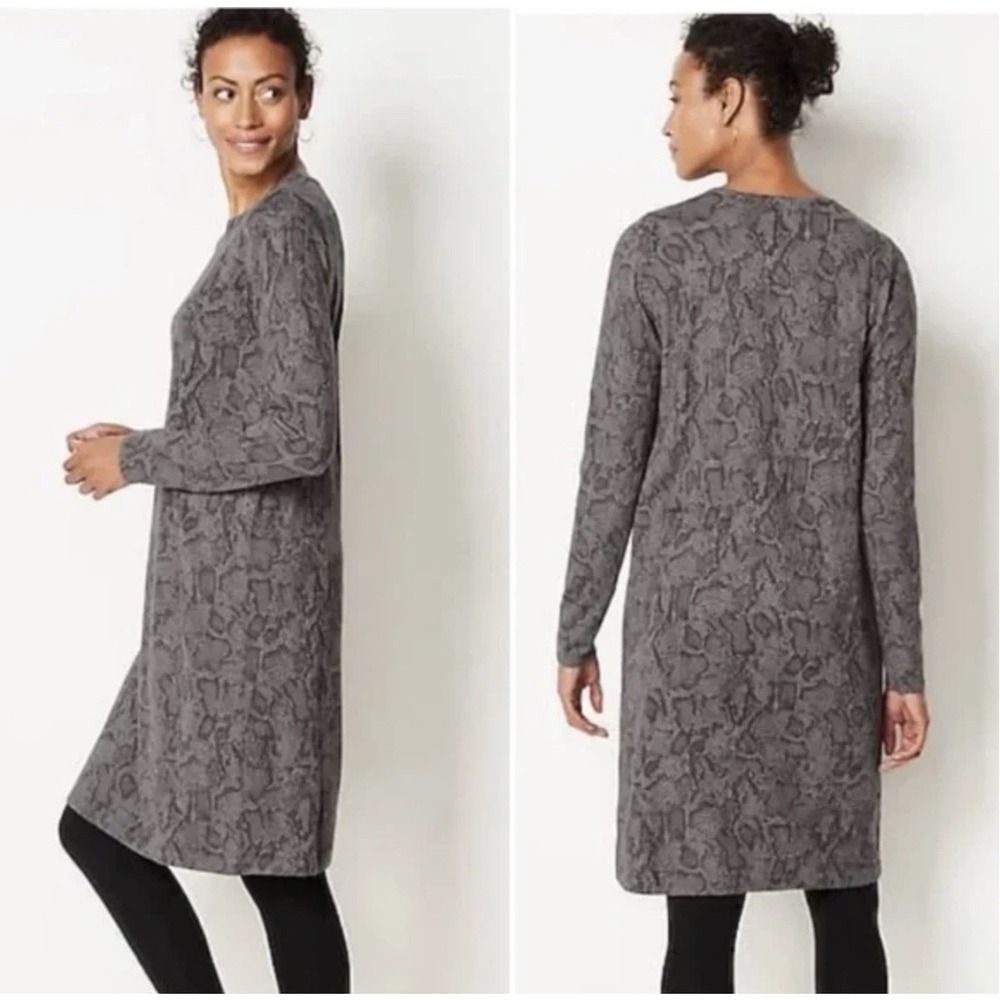 J. Jill Wearever Grey Snakeskin Print Long Sleeve Knit Tunic Dress Medium NEW